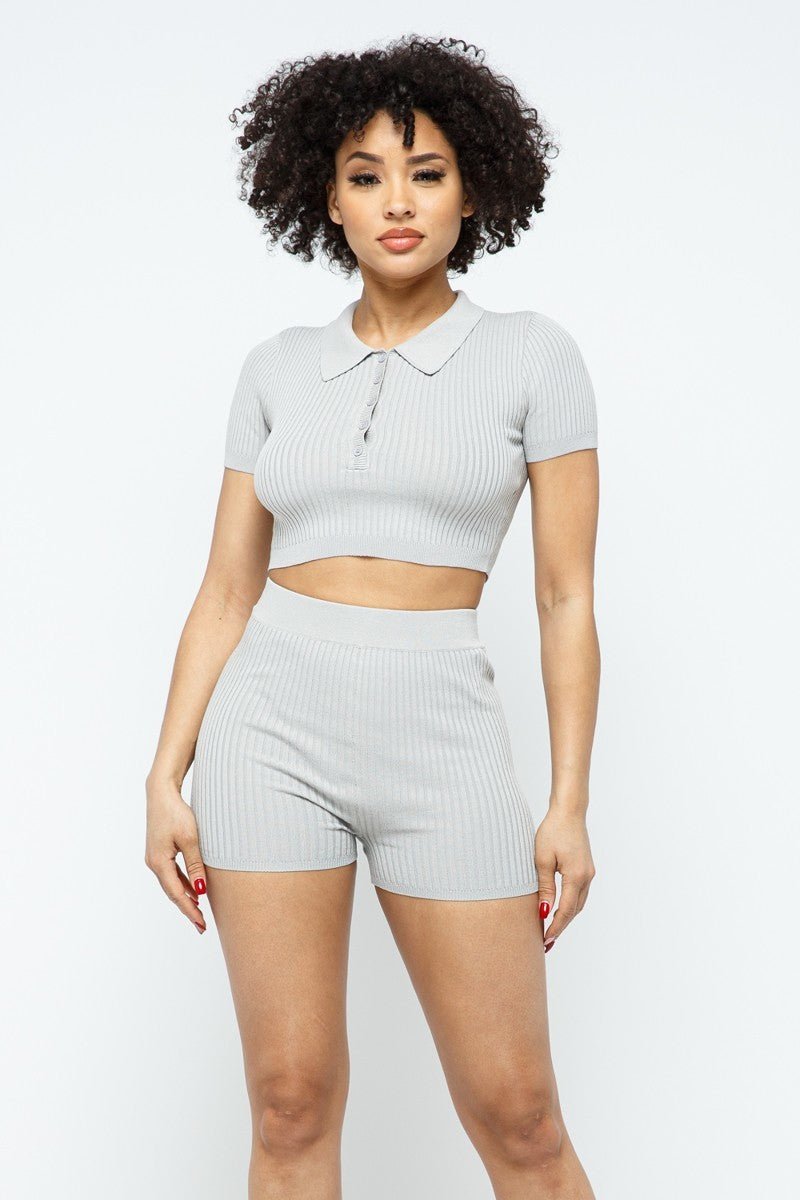 Collar Crop Top + Shorts Set - Wear Arielle