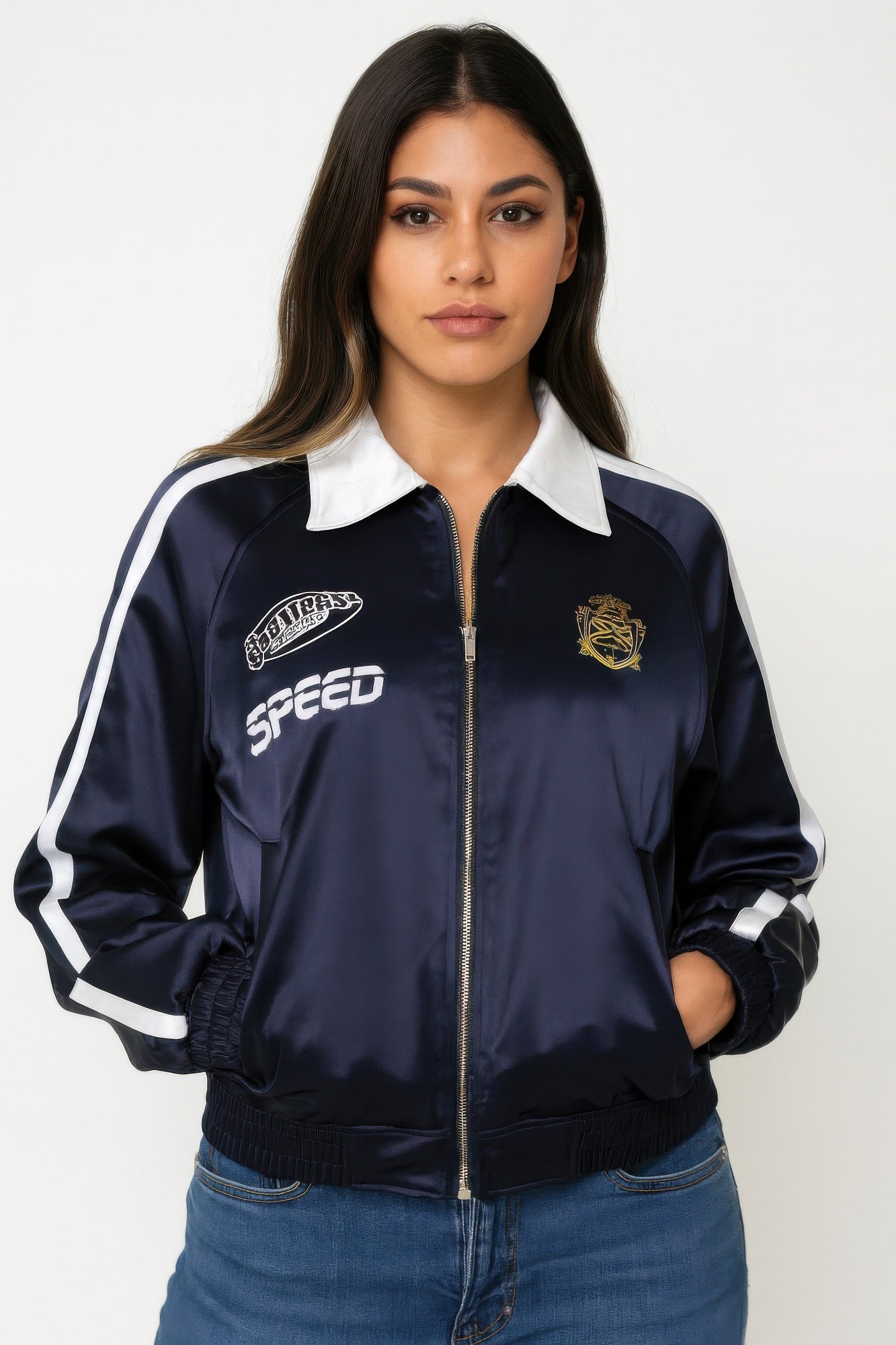 Collared Zipper Down Jacket - Wear Arielle