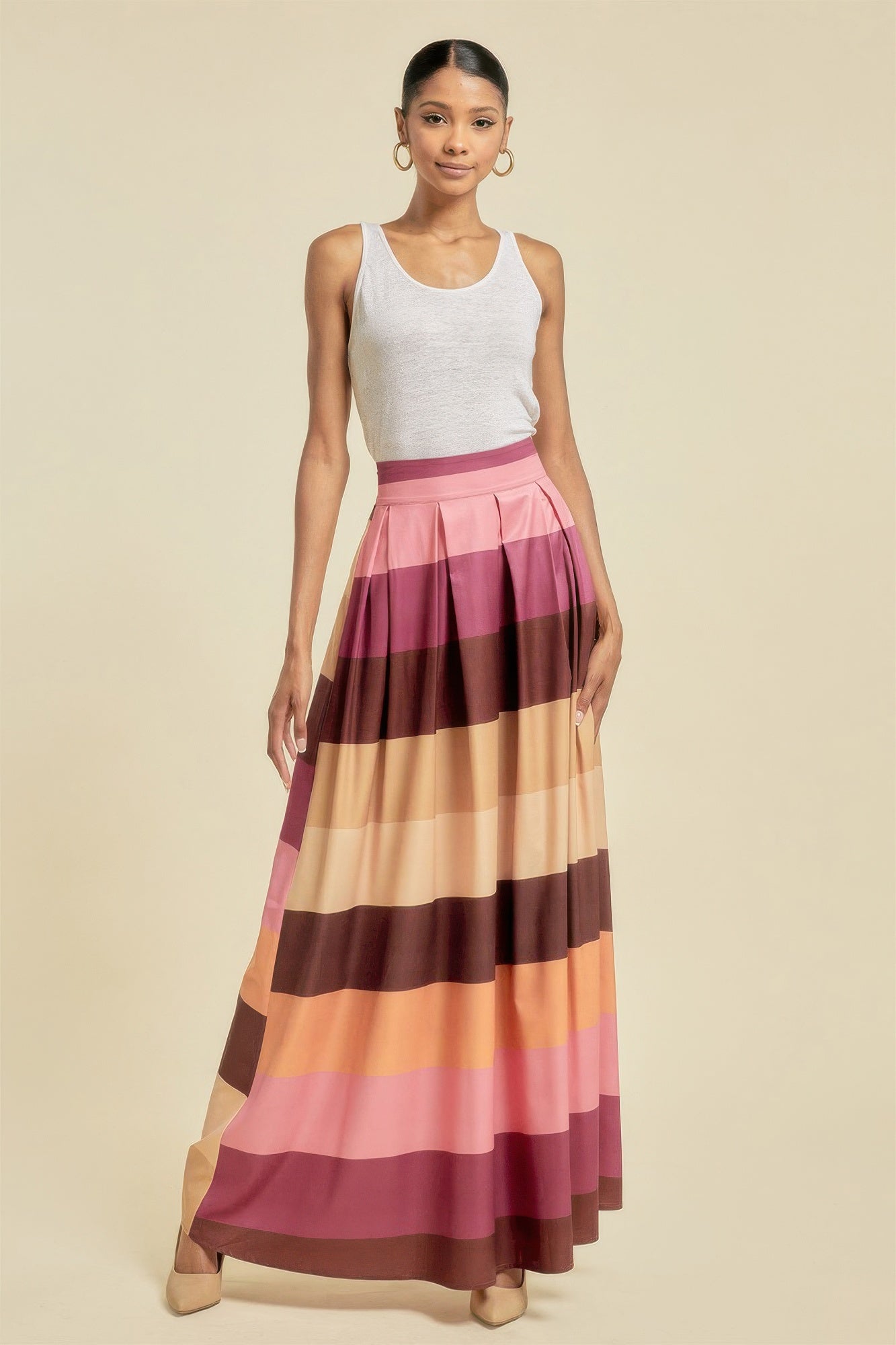 Color Block Maxi Skirt With Pockets - Wear Arielle