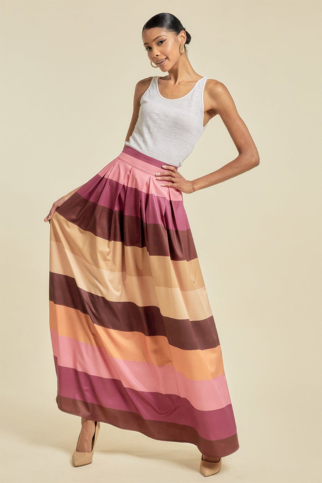 Color Block Maxi Skirt With Pockets - Wear Arielle