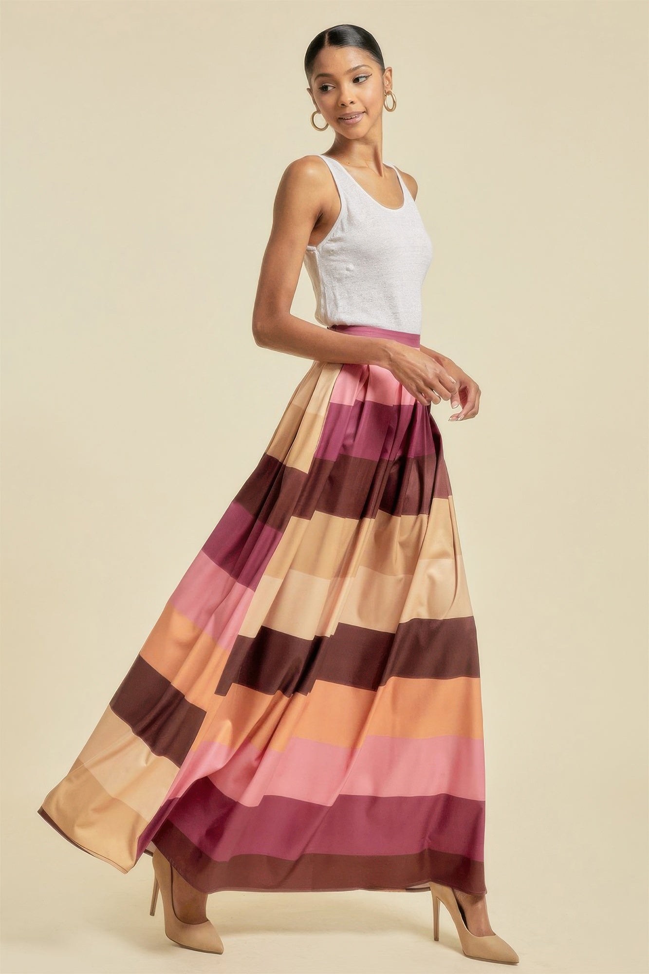 Color Block Maxi Skirt With Pockets - Wear Arielle