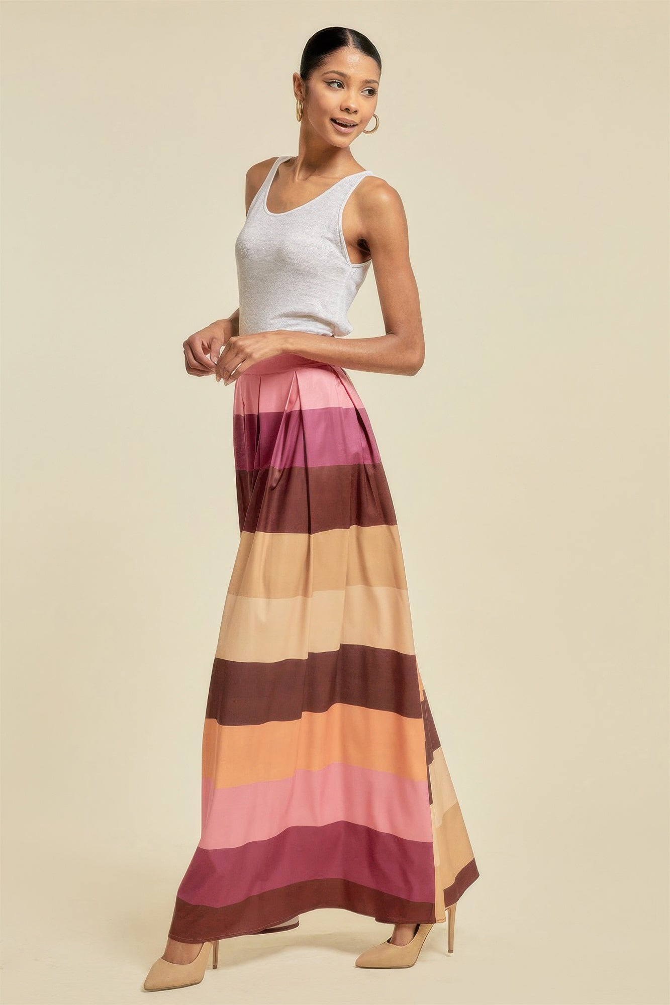 Color Block Maxi Skirt With Pockets - Wear Arielle