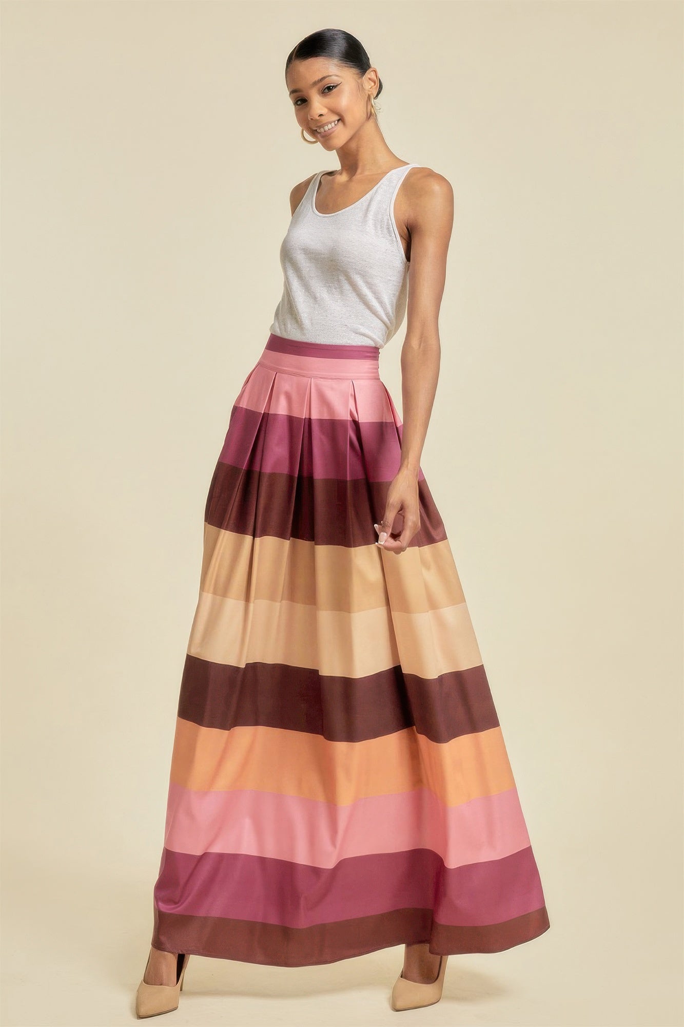 Color Block Maxi Skirt With Pockets - Wear Arielle