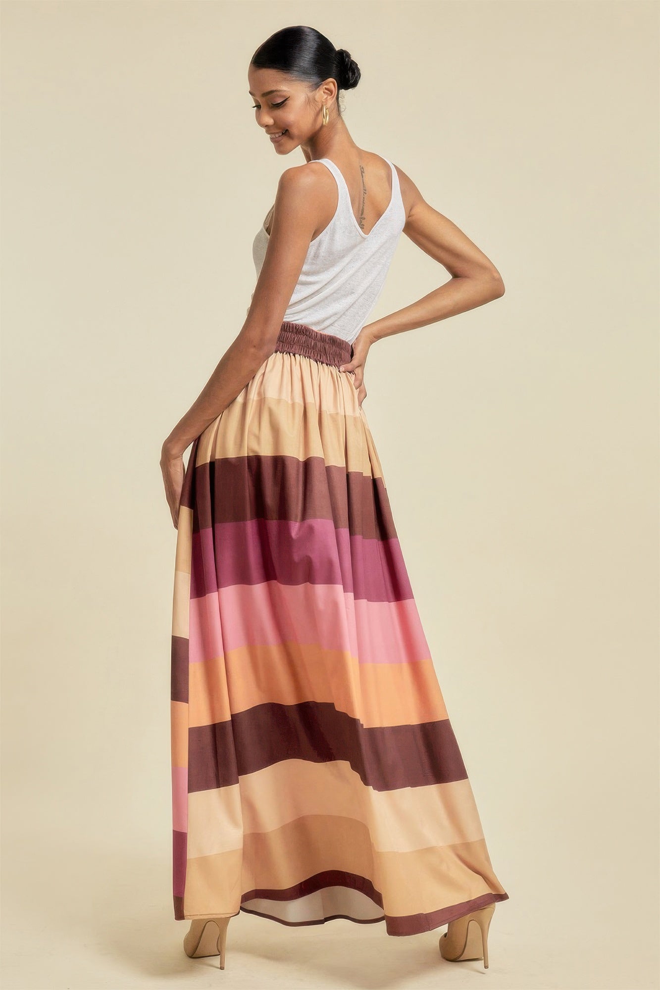 Color Block Maxi Skirt With Pockets - Wear Arielle