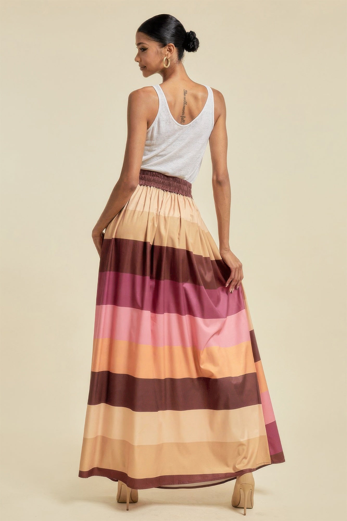 Color Block Maxi Skirt With Pockets - Wear Arielle