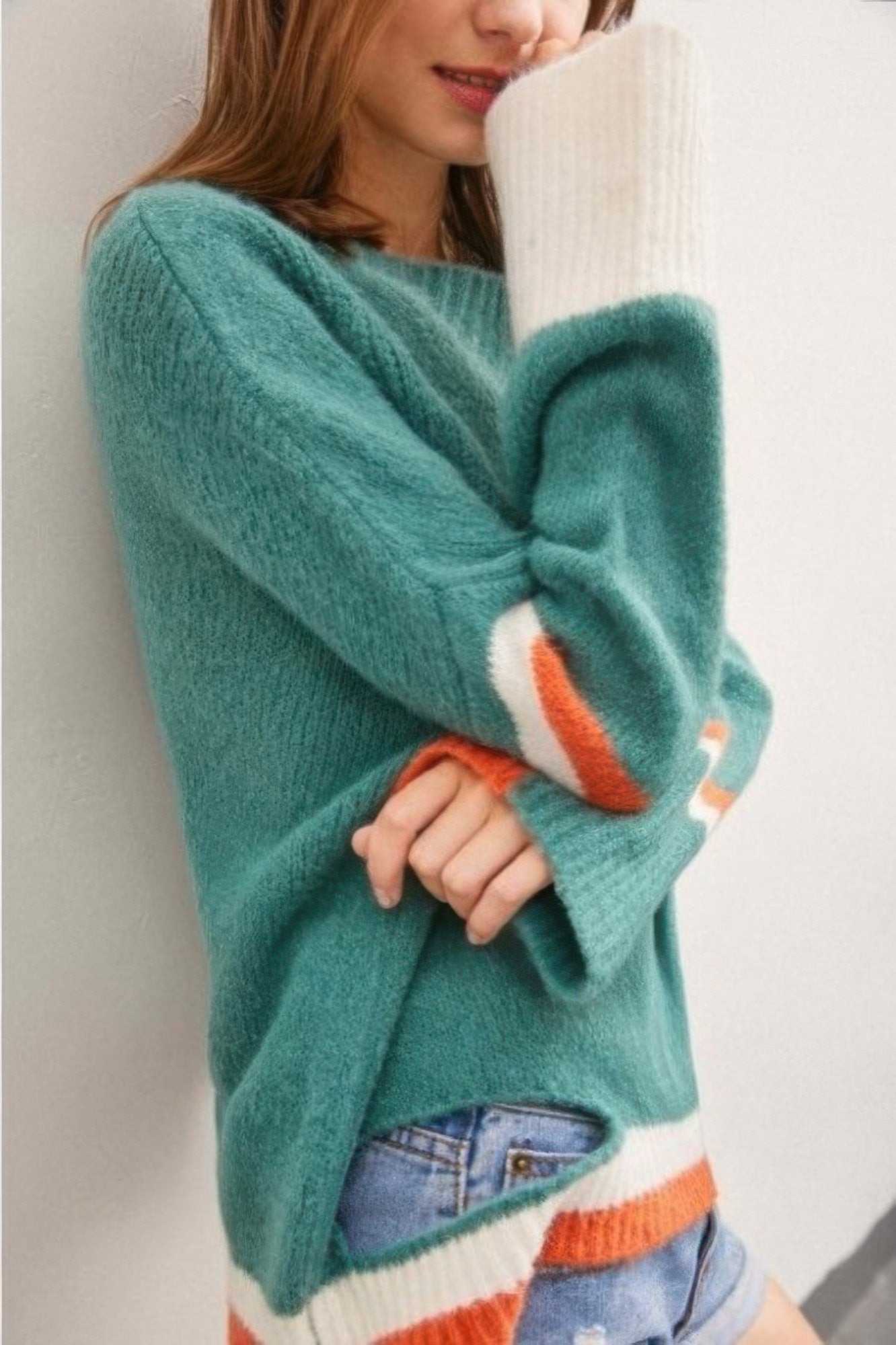 Color Block Sweater With Cut Out - Wear Arielle