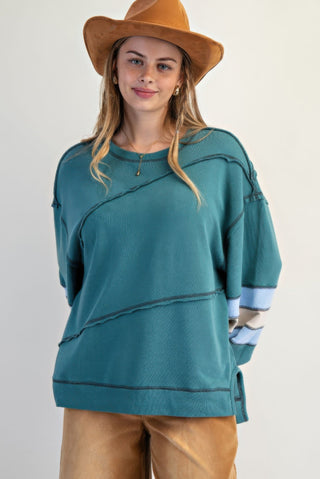 Color Mix Embroidered Washed Pullover - Wear Arielle