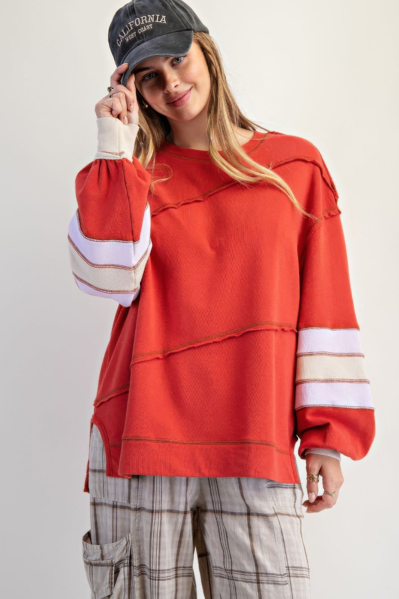 Color Mix Embroidered Washed Pullover - Wear Arielle