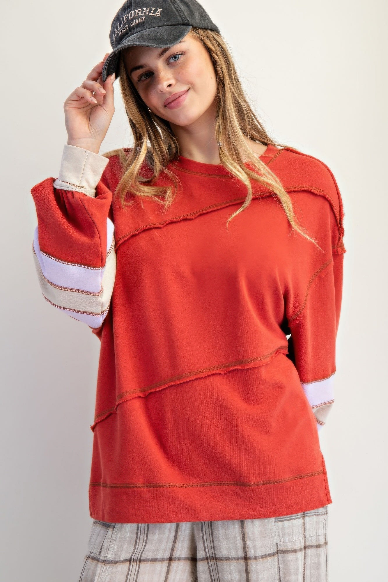 Color Mix Embroidered Washed Pullover - Wear Arielle