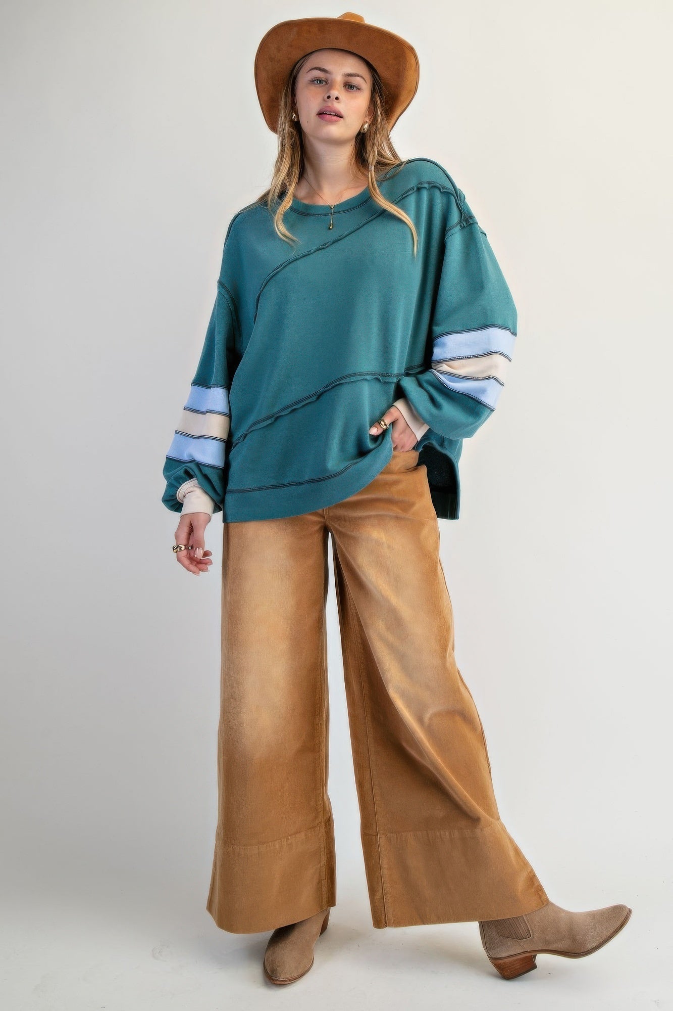 Color Mix Embroidered Washed Pullover - Wear Arielle