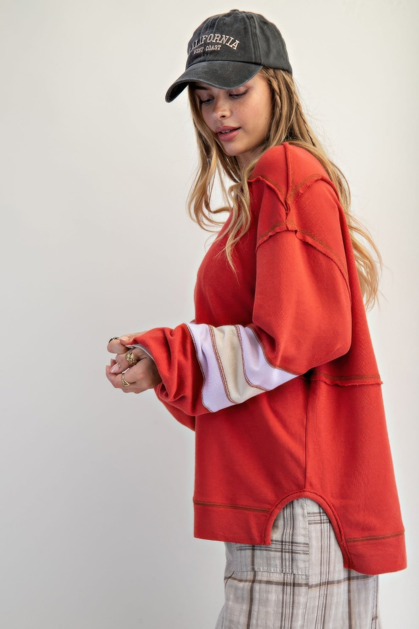 Color Mix Embroidered Washed Pullover - Wear Arielle