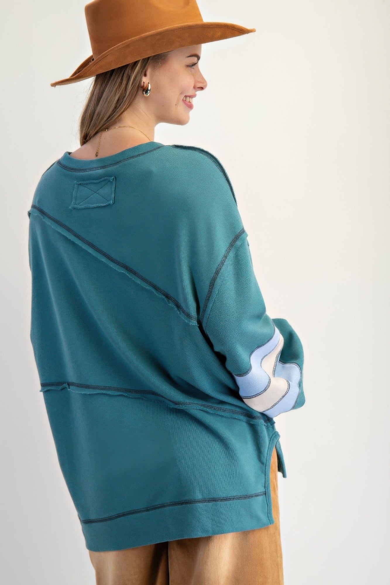 Color Mix Embroidered Washed Pullover - Wear Arielle