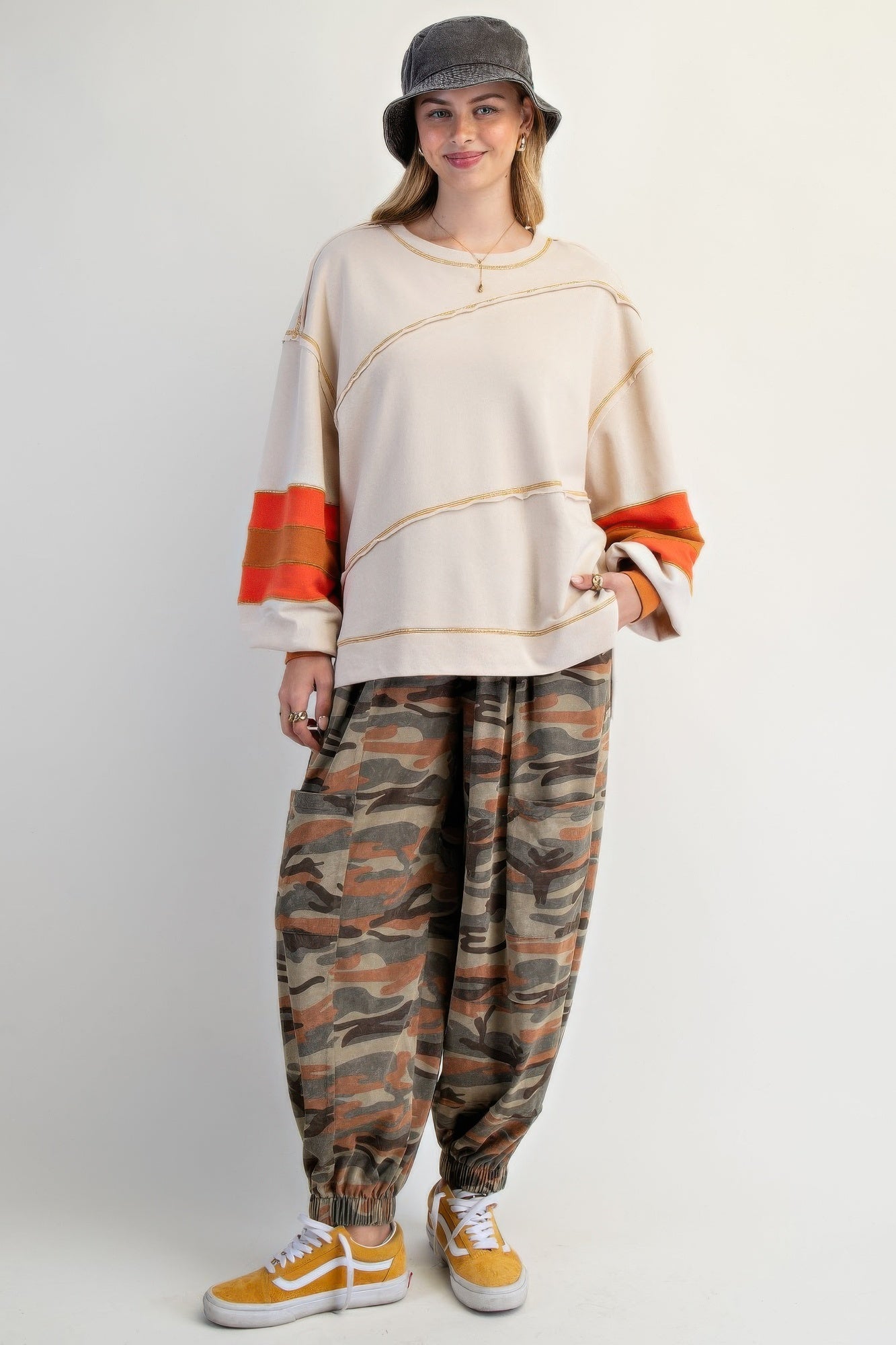 Color Mix Embroidered Washed Pullover - Wear Arielle