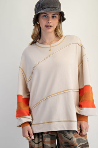 Color Mix Embroidered Washed Pullover - Wear Arielle