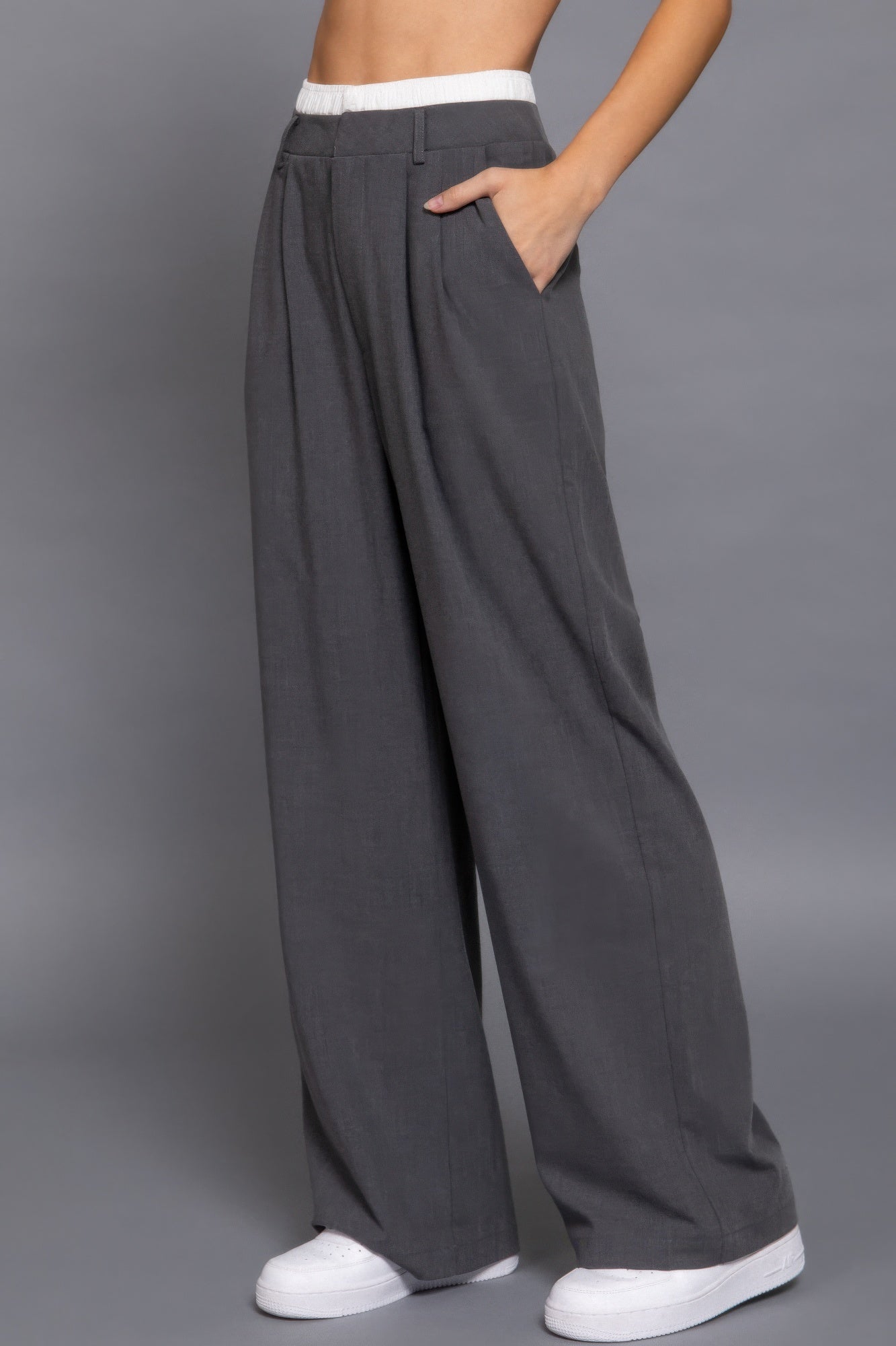 Contrast Waist Boxer Straight Long Pants - Wear Arielle