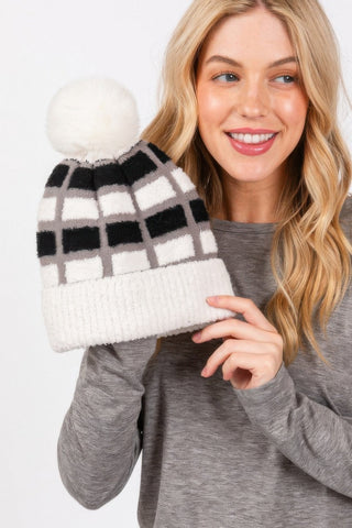 Cozy Color Blocked Pom Pom Beanie - Wear Arielle