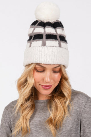 Cozy Color Blocked Pom Pom Beanie - Wear Arielle