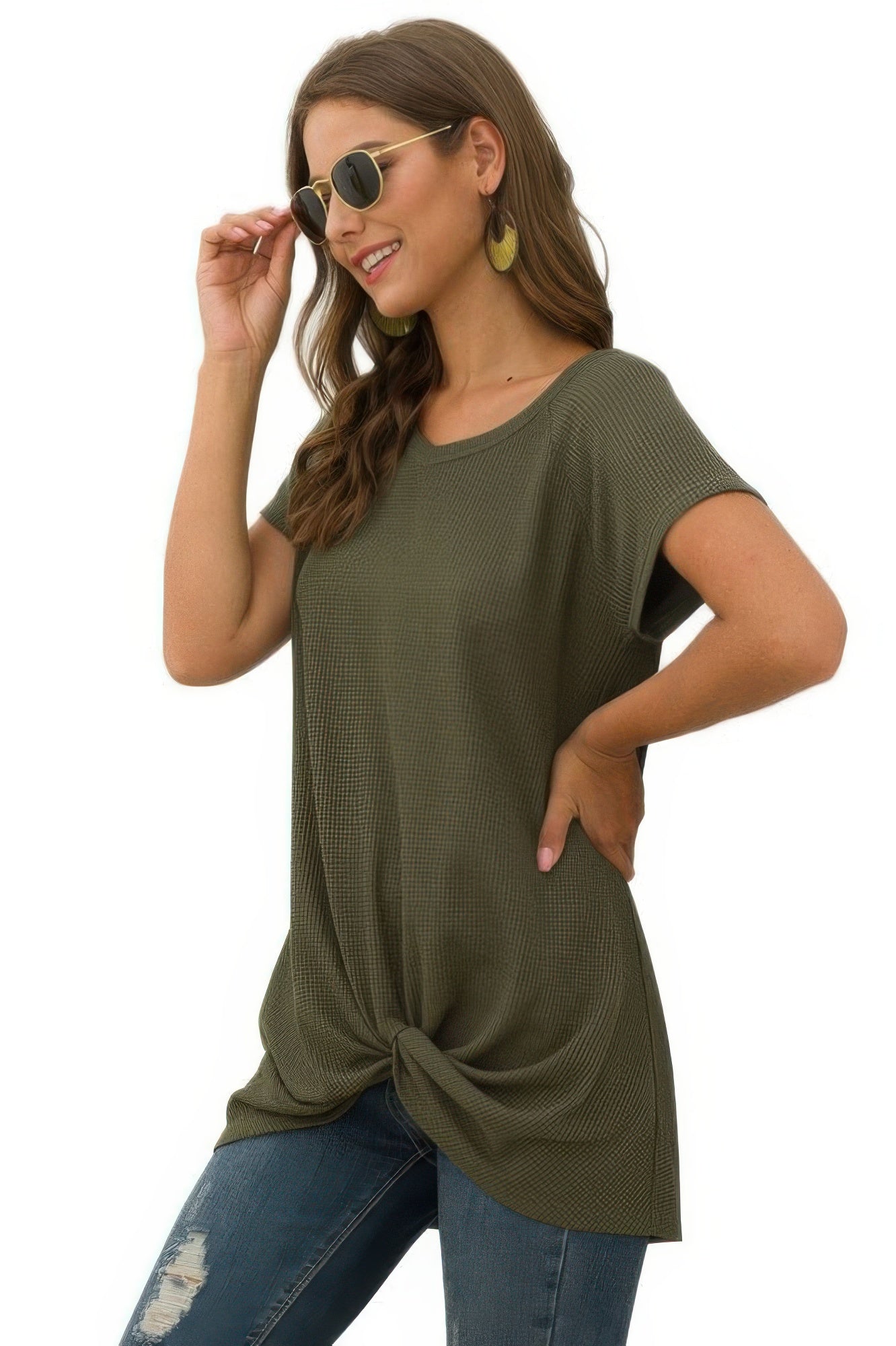 Crew Neck Solid Color Tunic Tops - Wear Arielle