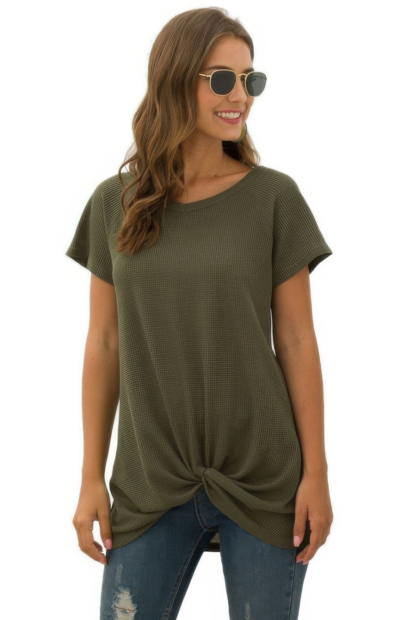 Crew Neck Solid Color Tunic Tops - Wear Arielle