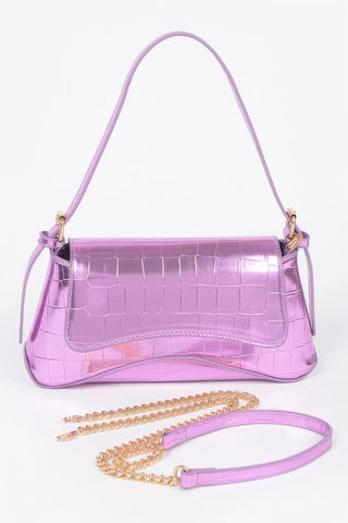 Croc Embossed Mirror Metallic Shoulder Bag - Wear Arielle