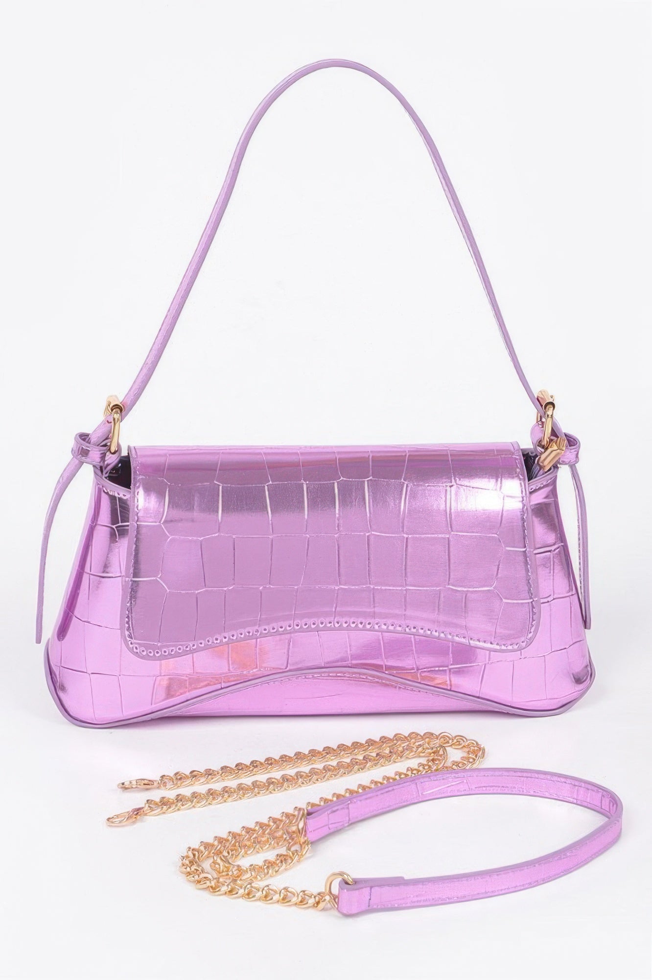 Croc Embossed Mirror Metallic Shoulder Bag - Wear Arielle