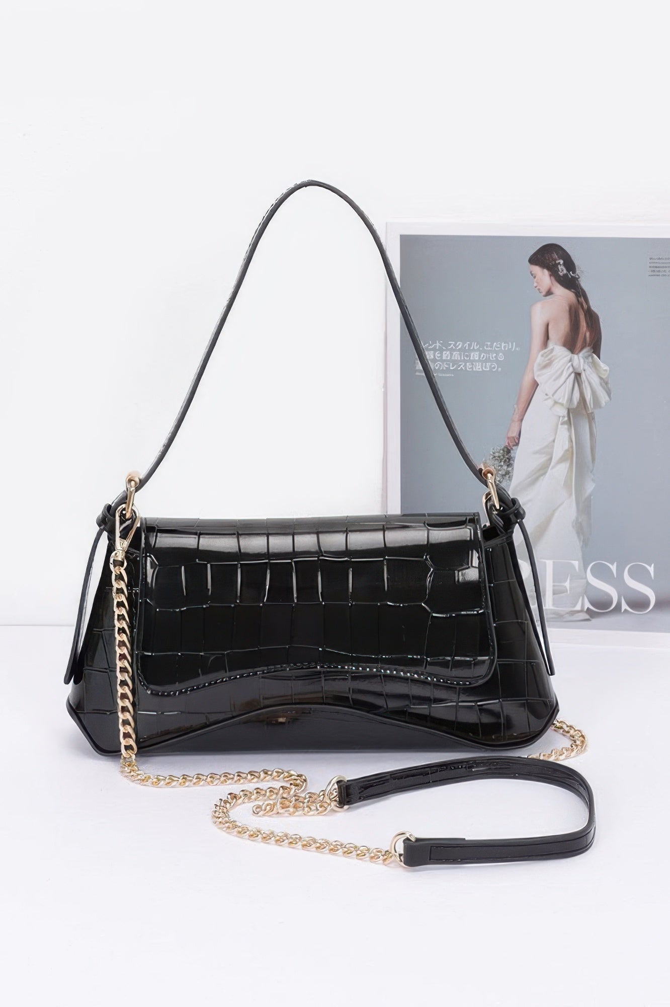 Croc Embossed Mirror Metallic Shoulder Bag - Wear Arielle