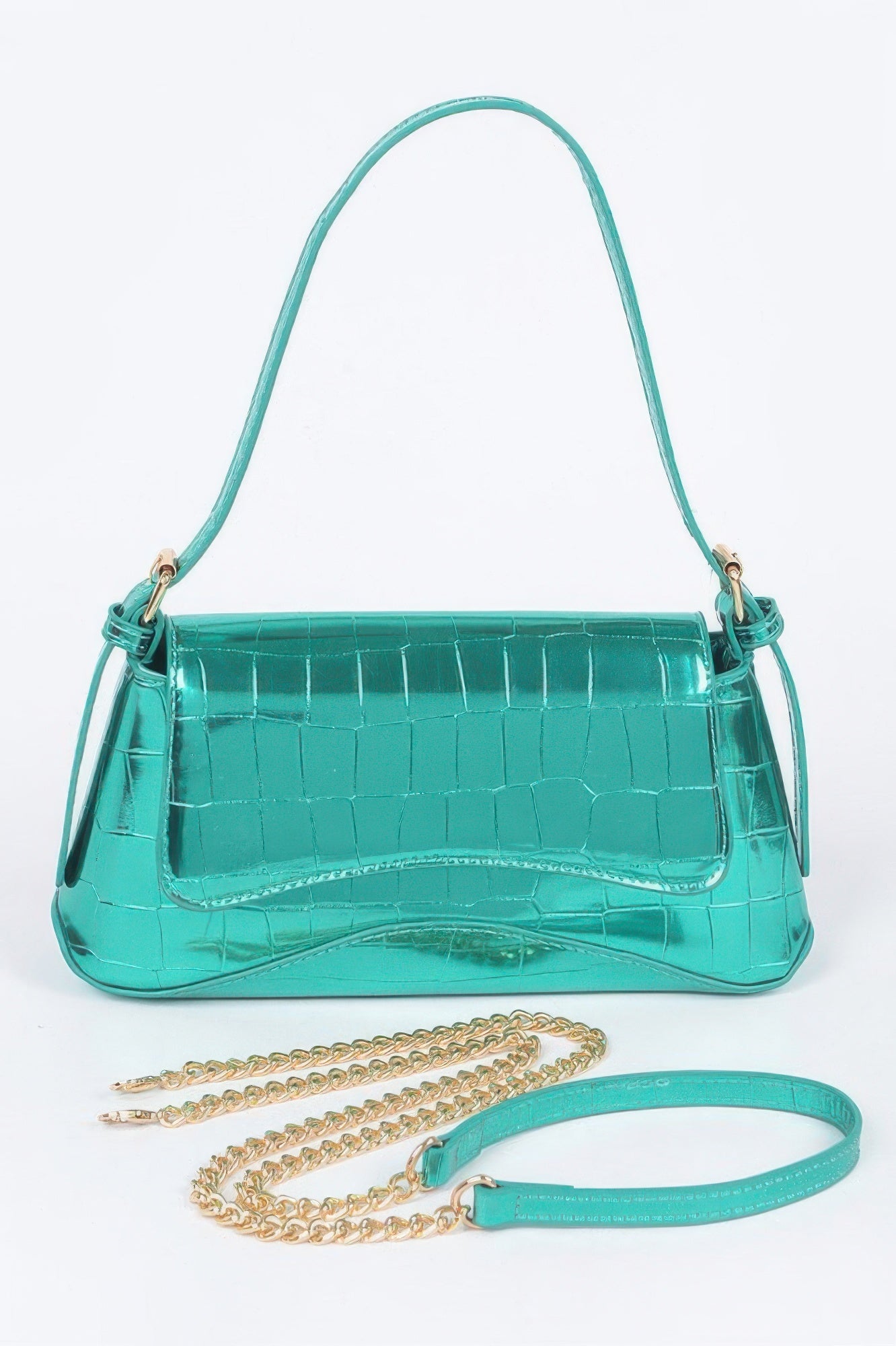 Croc Embossed Mirror Metallic Shoulder Bag - Wear Arielle