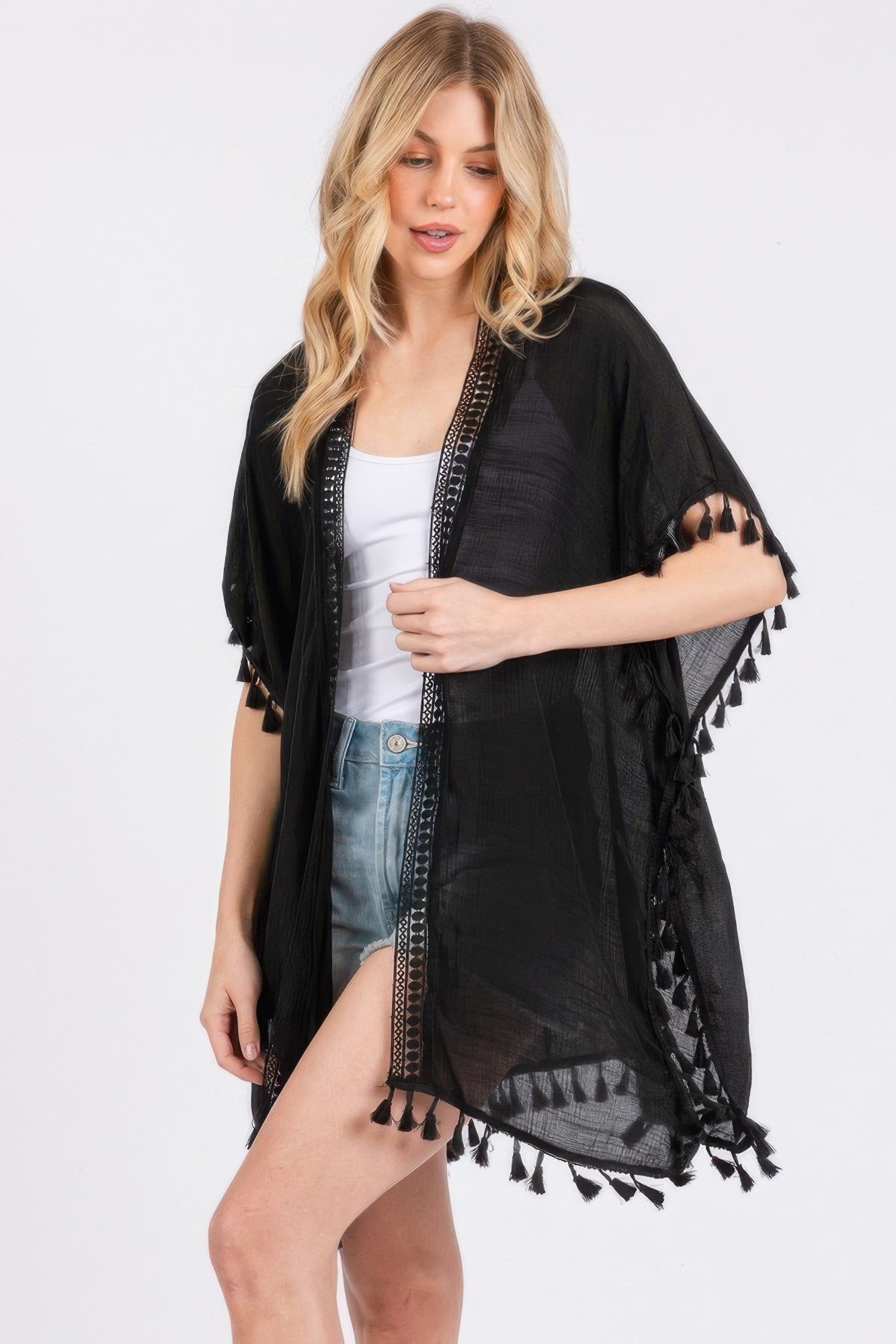 Crochet And Tassel Trim Cover Up - Wear Arielle