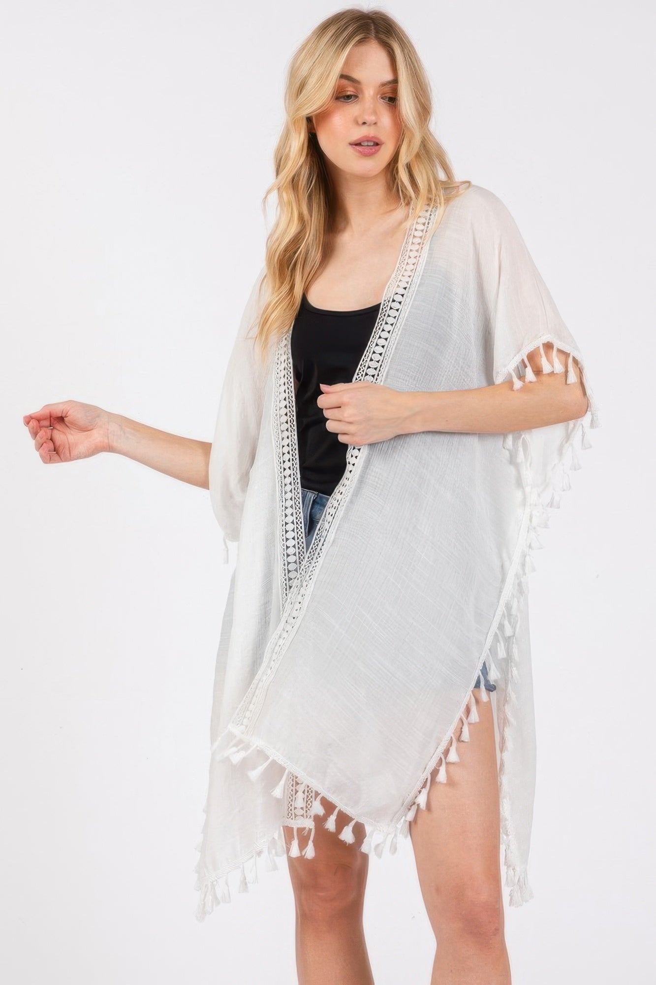 Crochet And Tassel Trim Cover Up - Wear Arielle