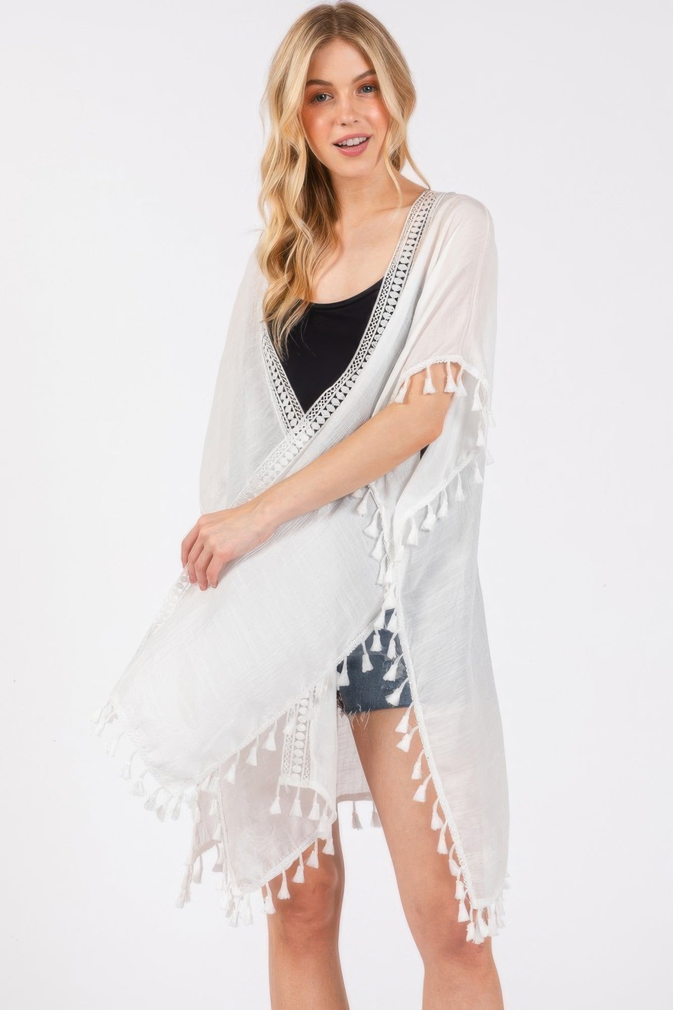 Crochet And Tassel Trim Cover Up - Wear Arielle