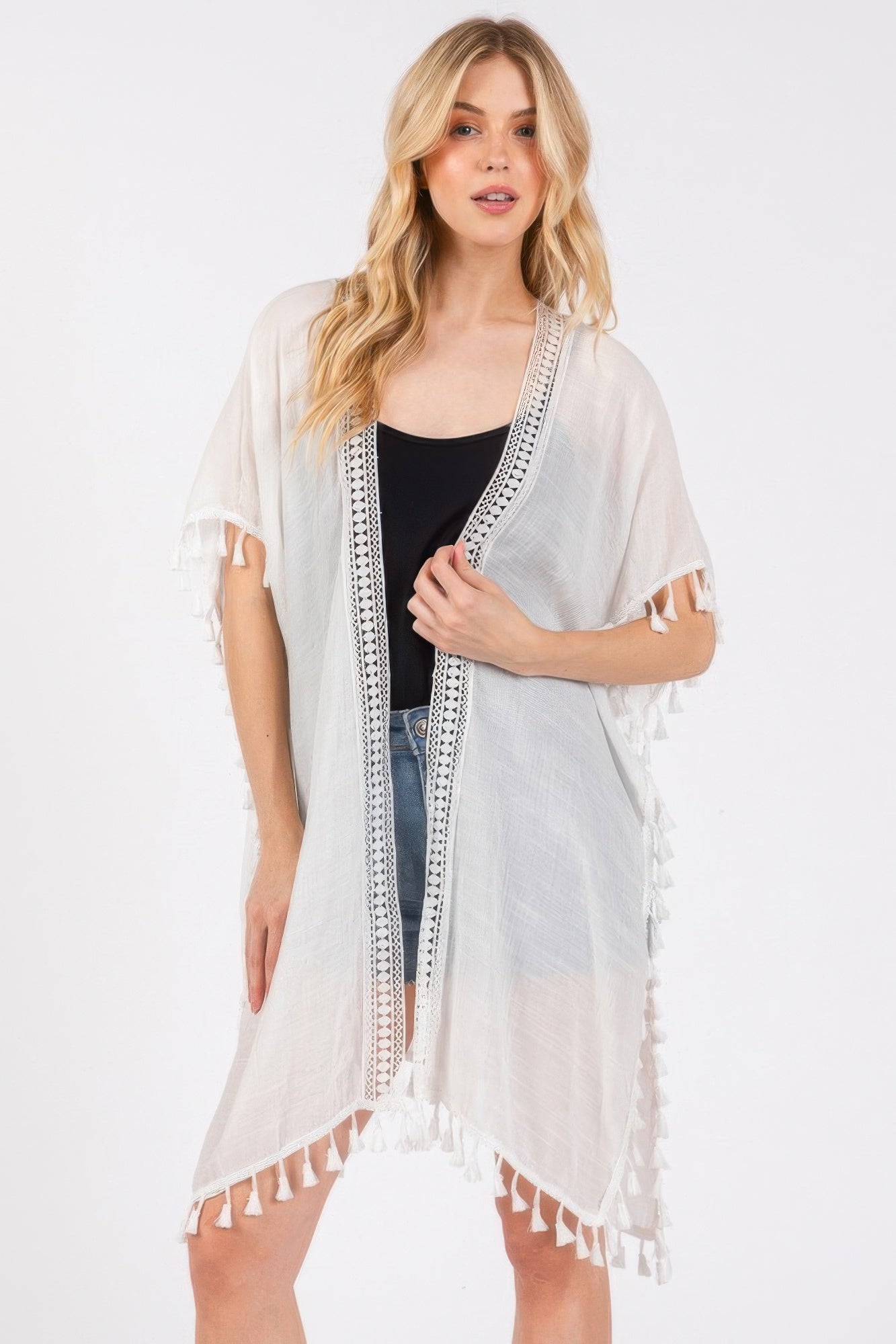 Crochet And Tassel Trim Cover Up - Wear Arielle
