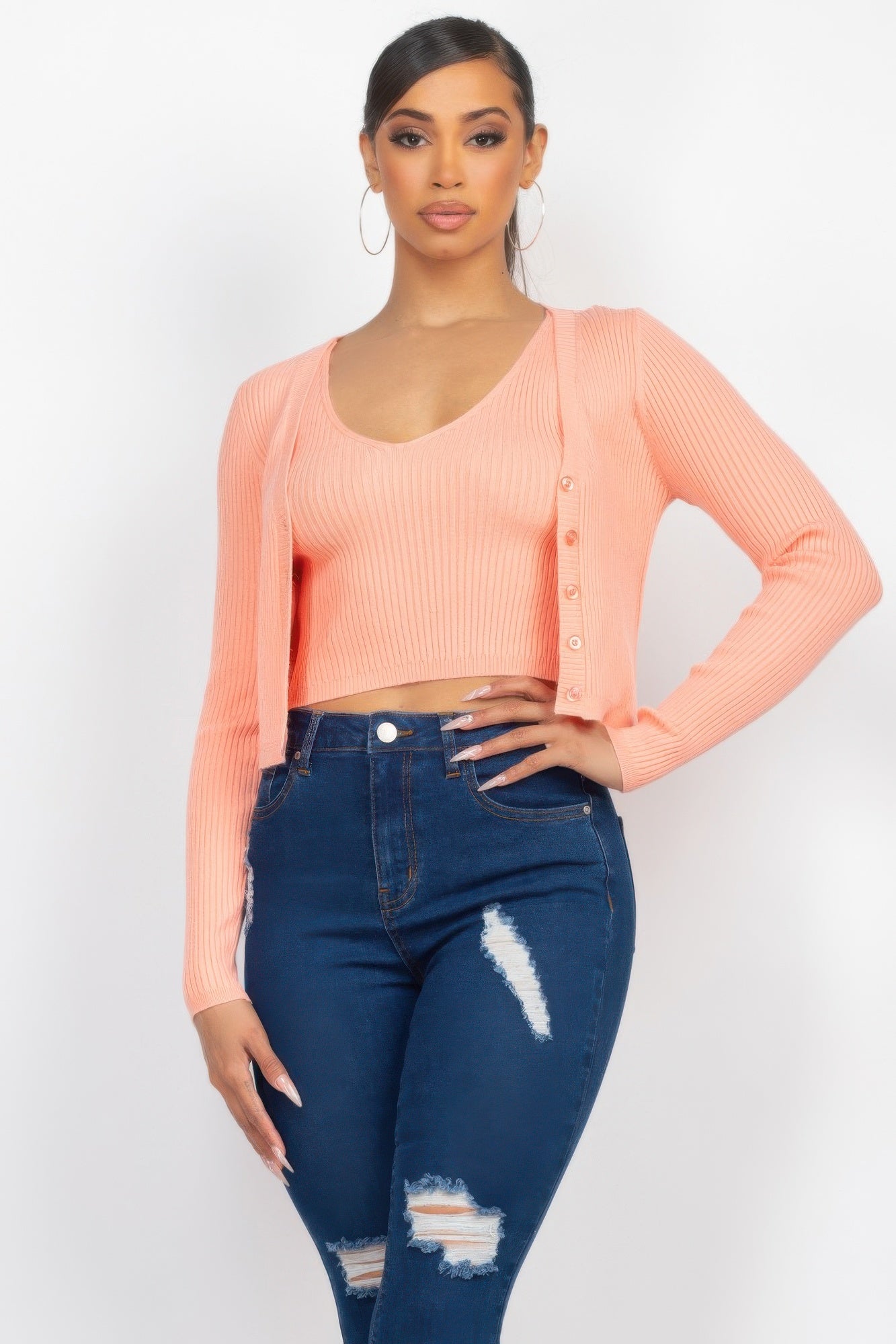 Crop Tank Top & Cardigan Sweater Set - Wear Arielle