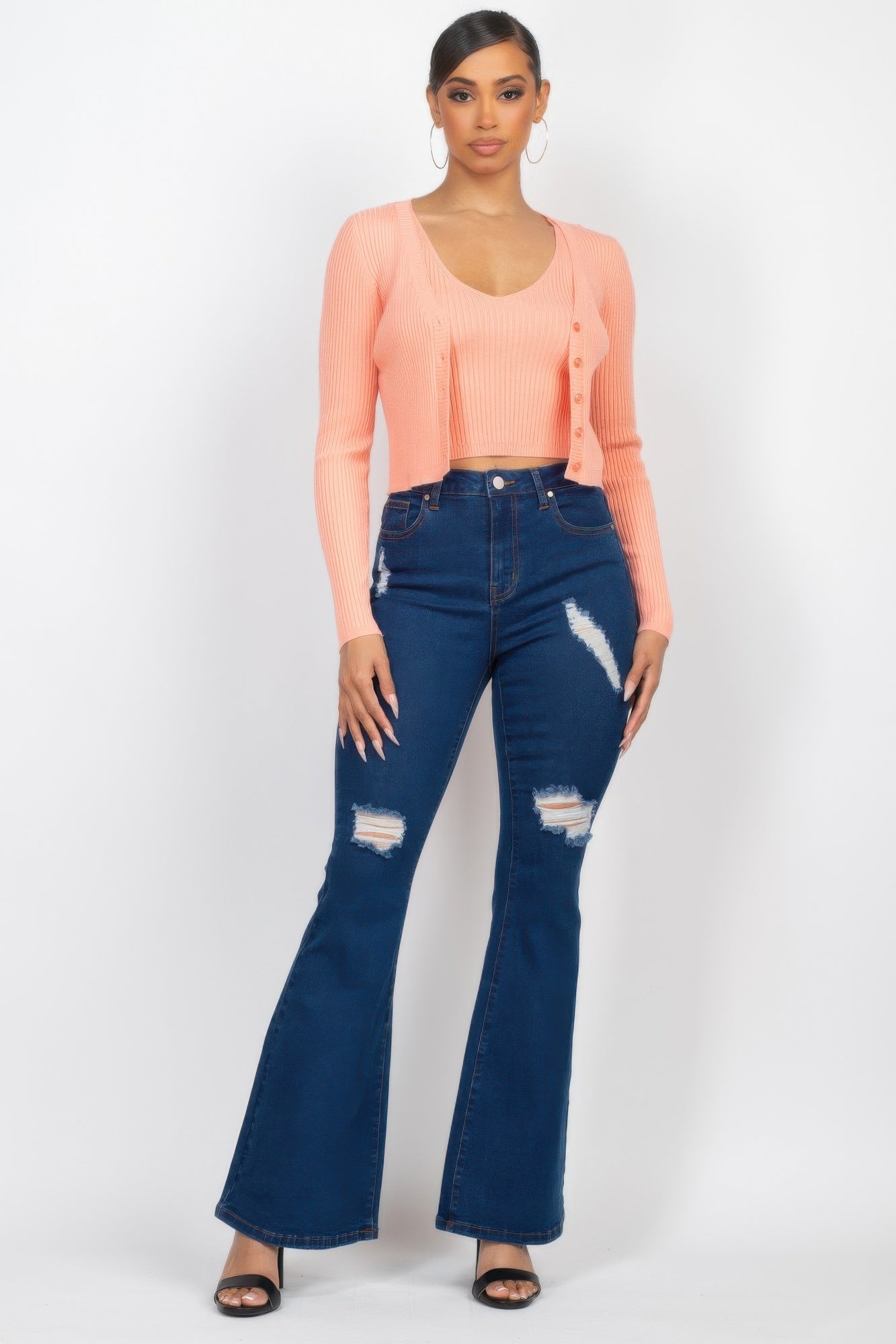 Crop Tank Top & Cardigan Sweater Set - Wear Arielle