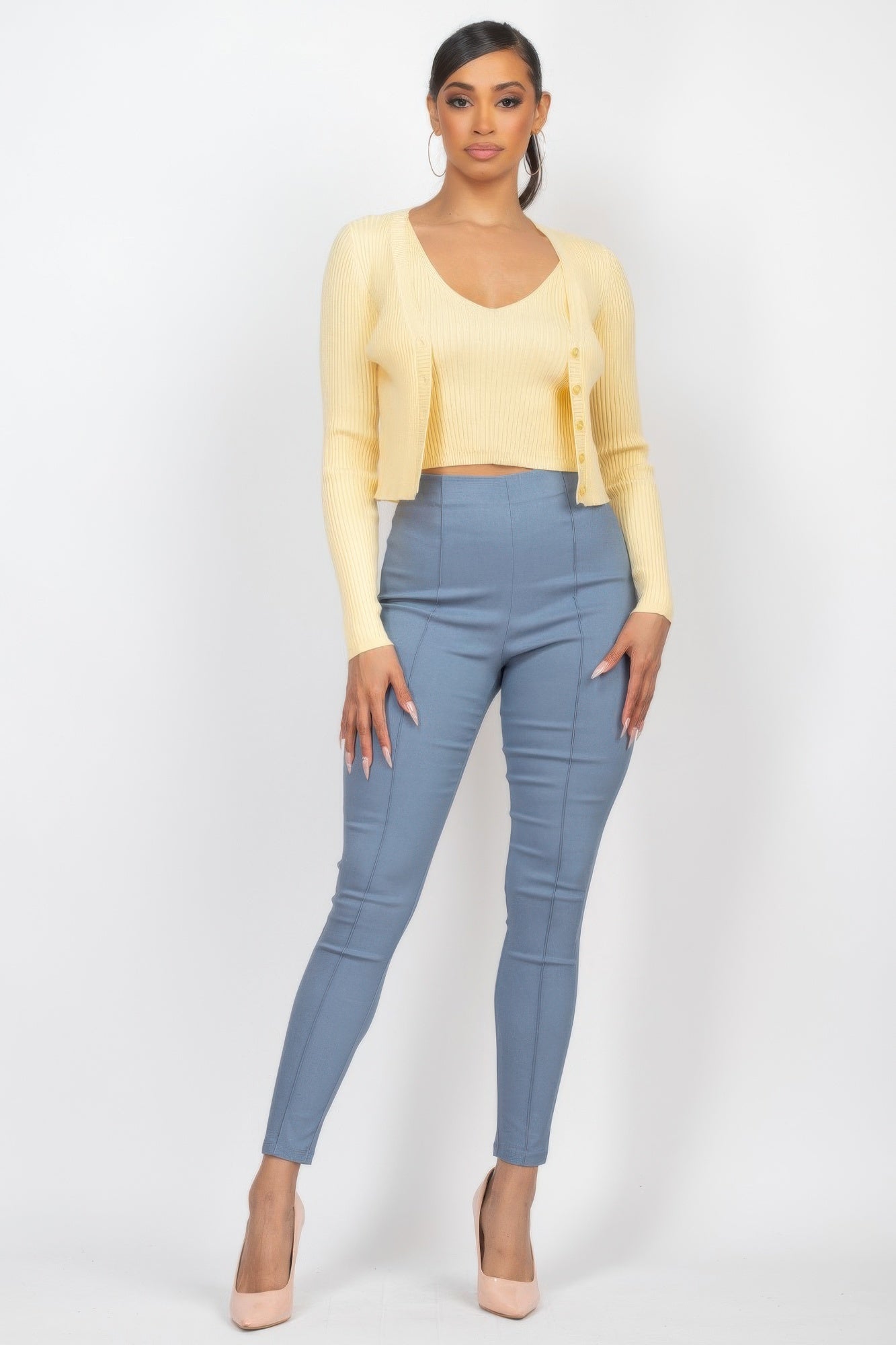 Crop Tank Top & Cardigan Sweater Set - Wear Arielle