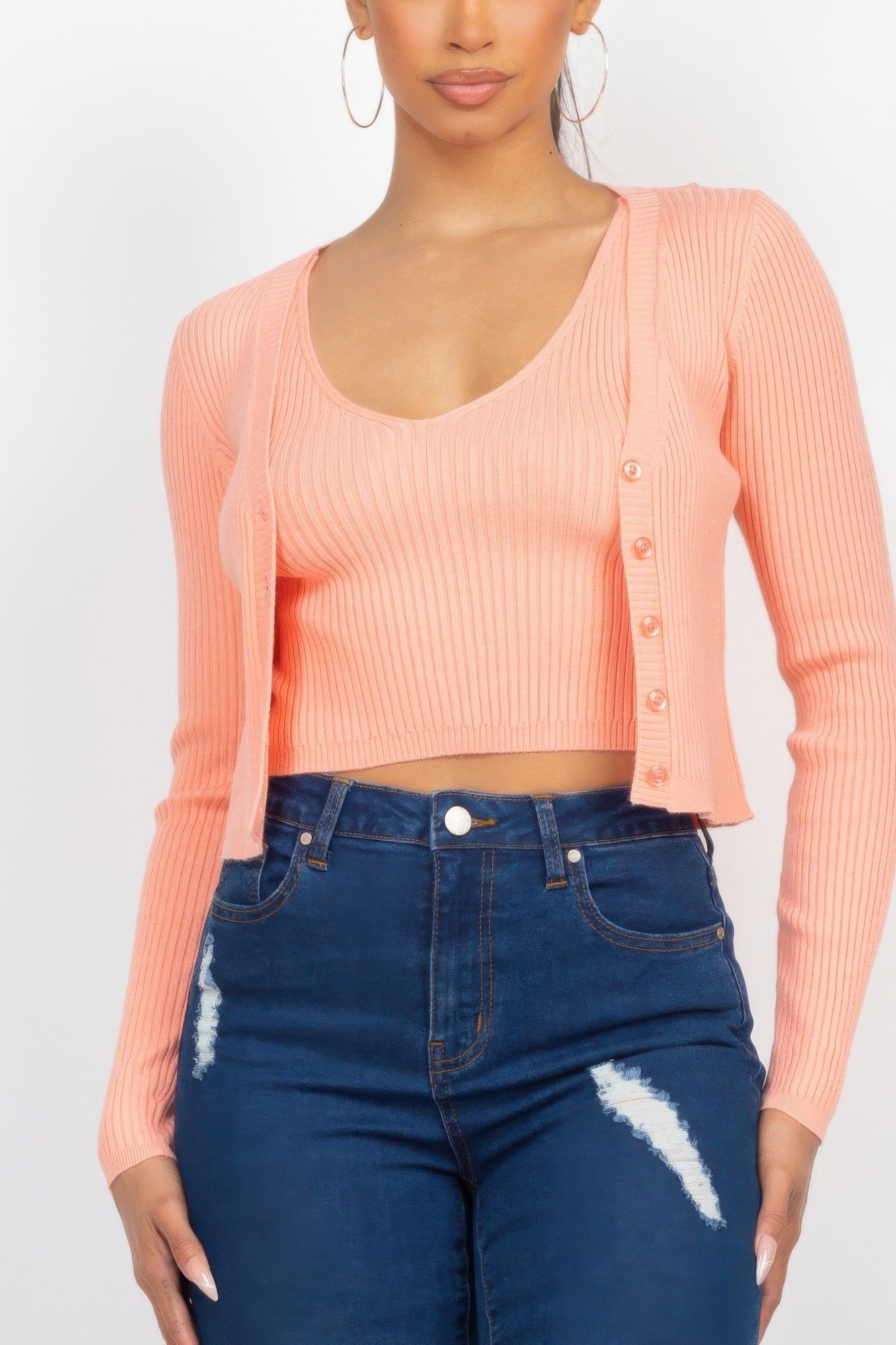 Crop Tank Top & Cardigan Sweater Set - Wear Arielle