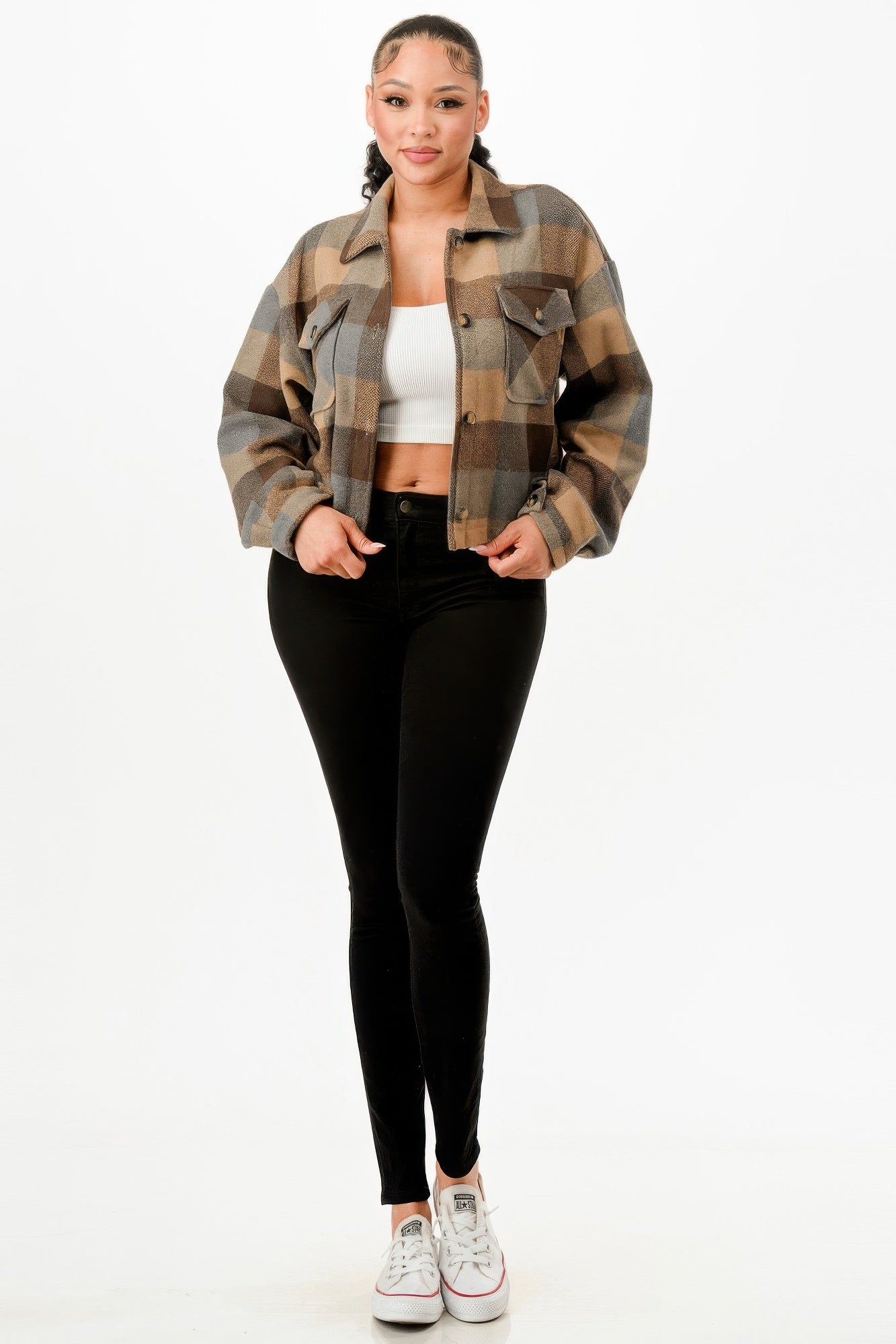 Cropped Flannel Jacket - Wear Arielle
