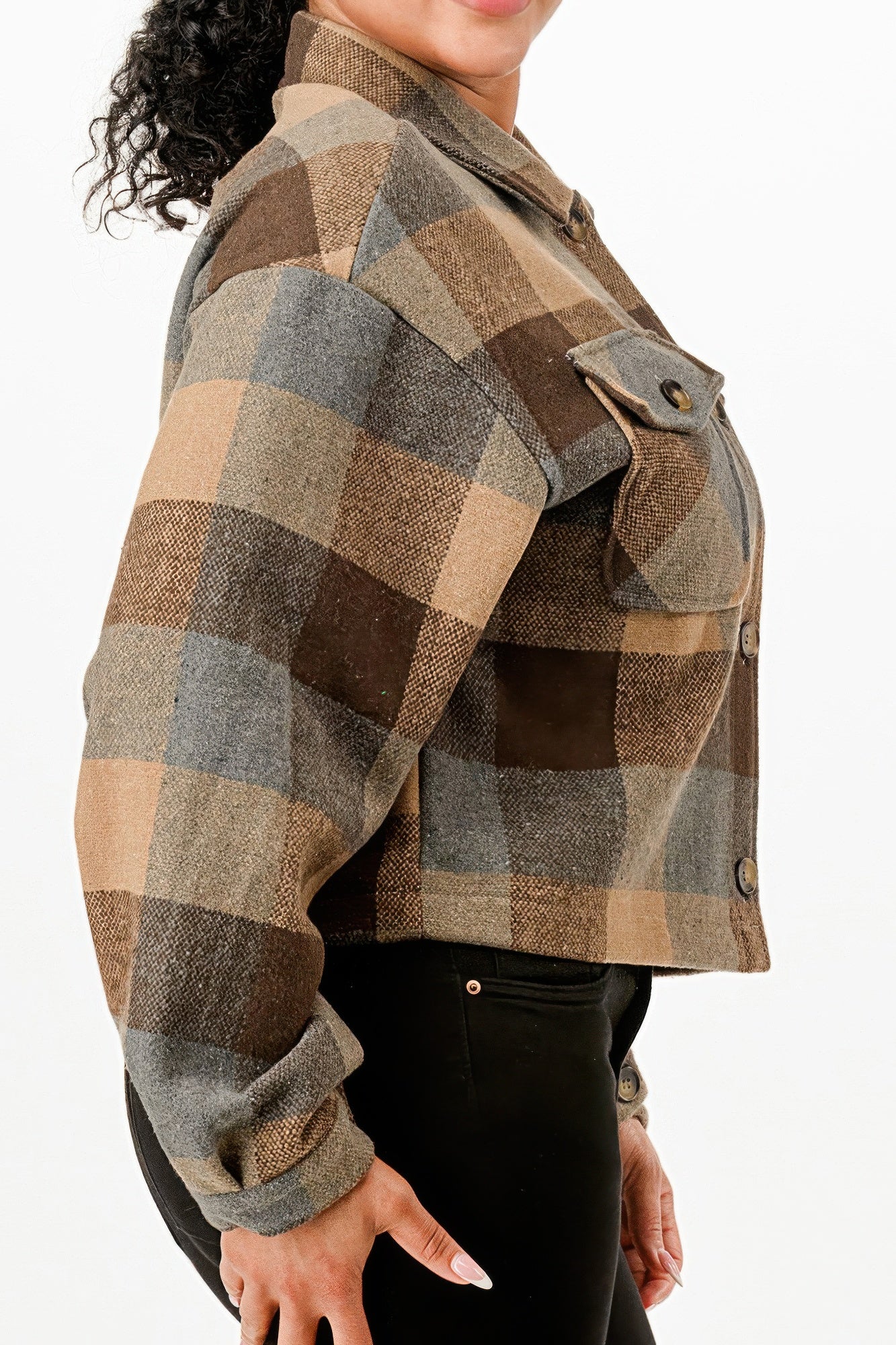 Cropped Flannel Jacket - Wear Arielle