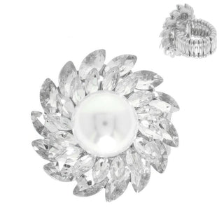 Crystal And Pearl Flower Stretch Ring - Wear Arielle