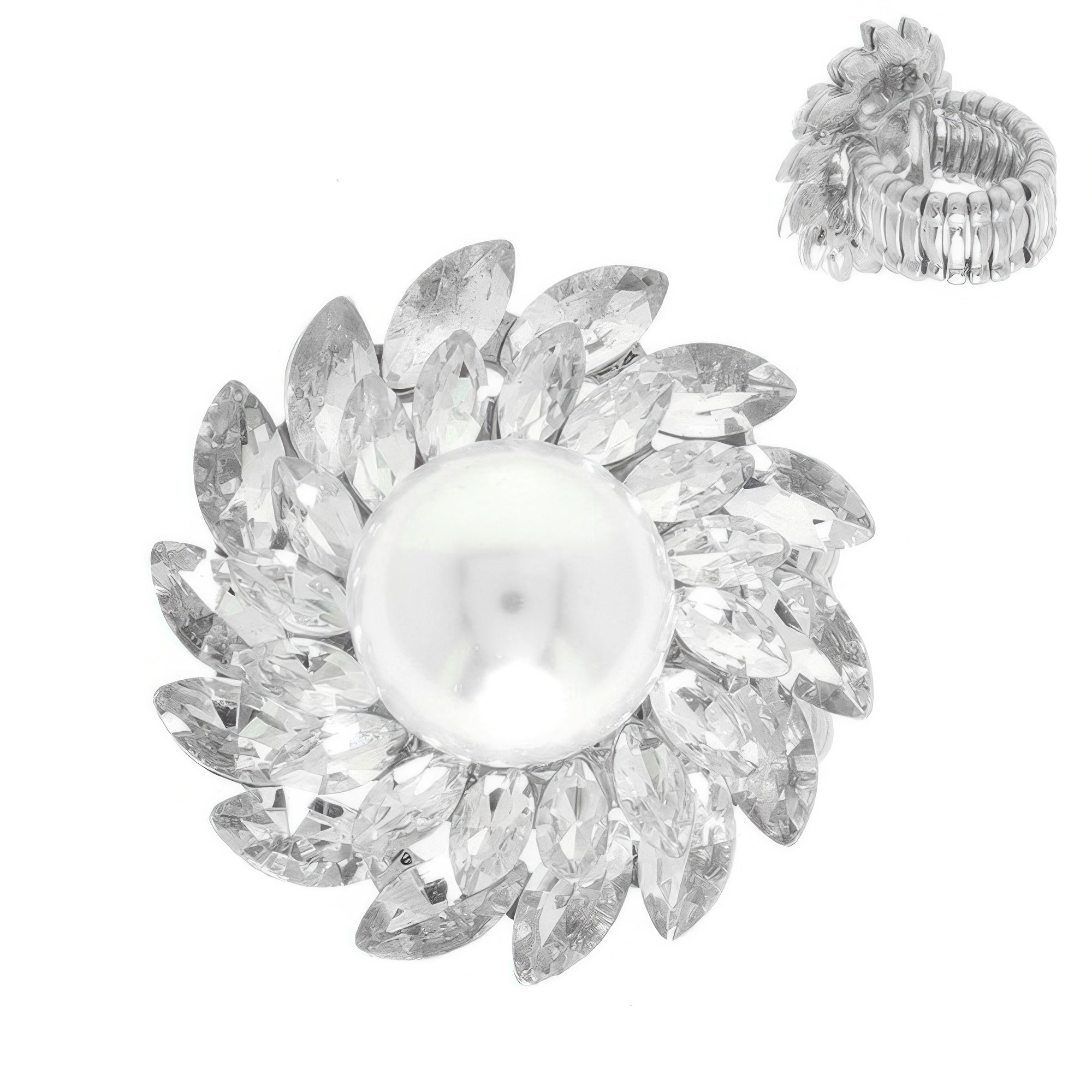 Crystal And Pearl Flower Stretch Ring - Wear Arielle