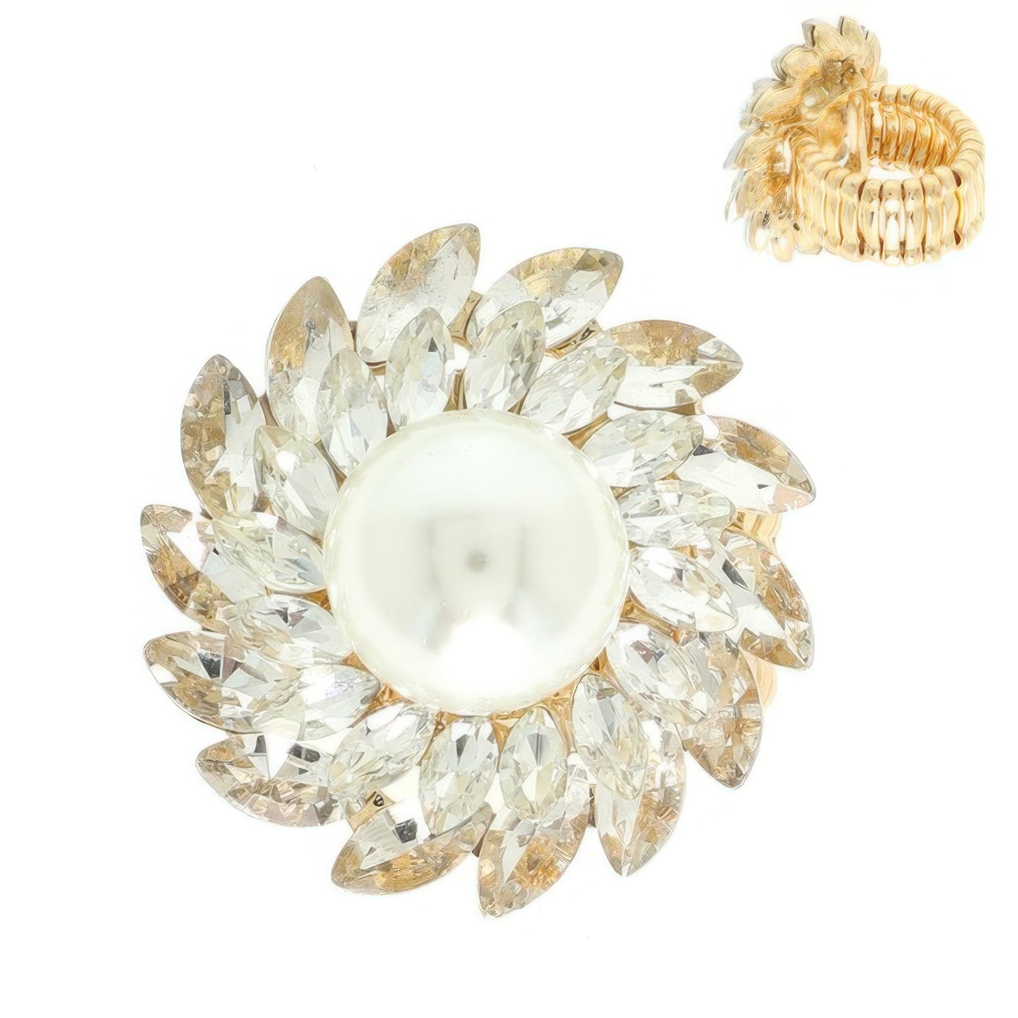 Crystal And Pearl Flower Stretch Ring - Wear Arielle