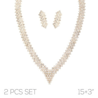 Crystal Rhinestone V - shape Necklace Set - Wear Arielle