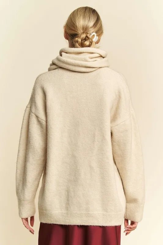 Davi & Dani V - Neck Dropped Shoulder Sweater with Scarf - Wear Arielle
