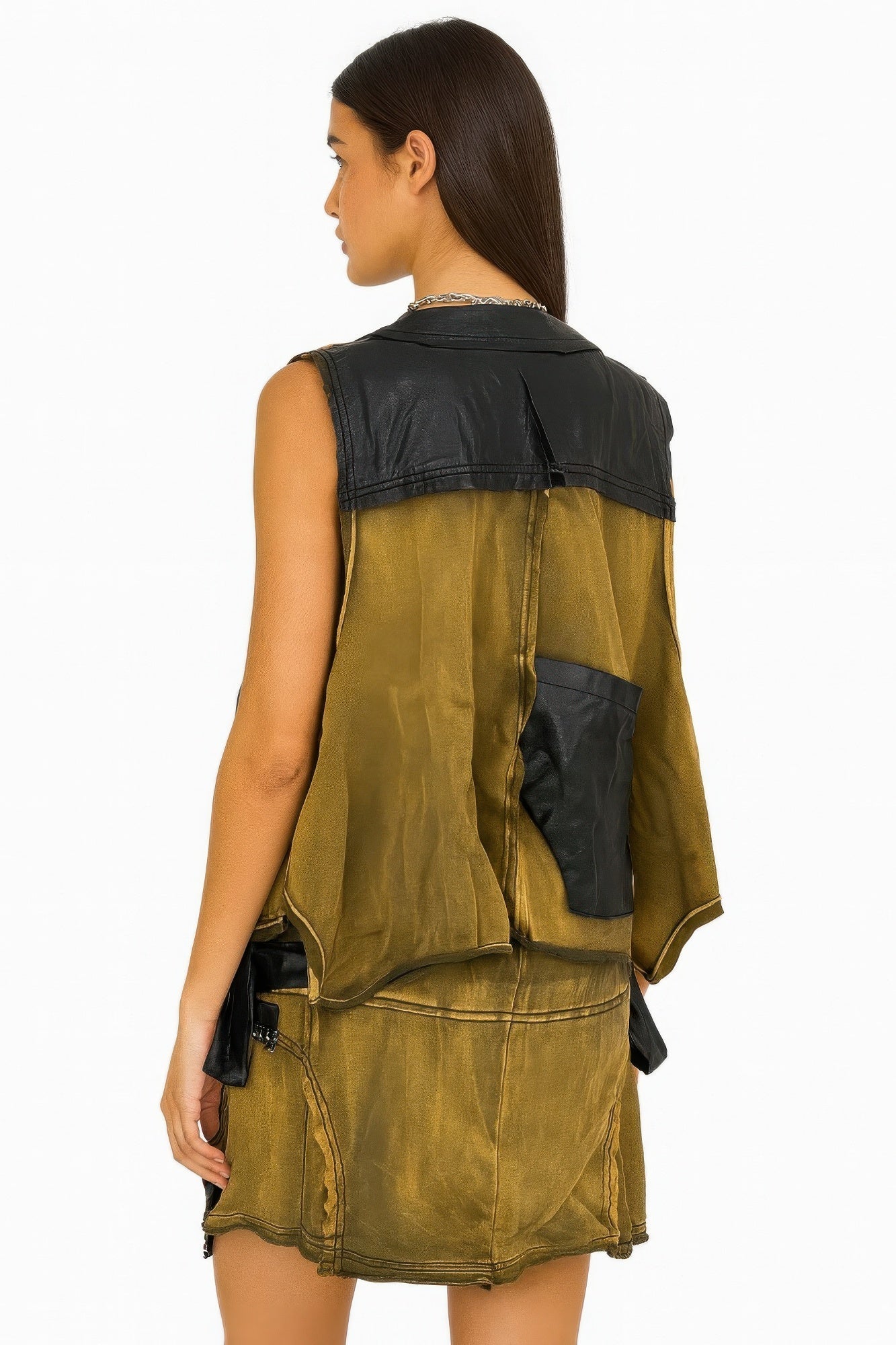 Denim And Faux Leather Two Piece Set - Wear Arielle