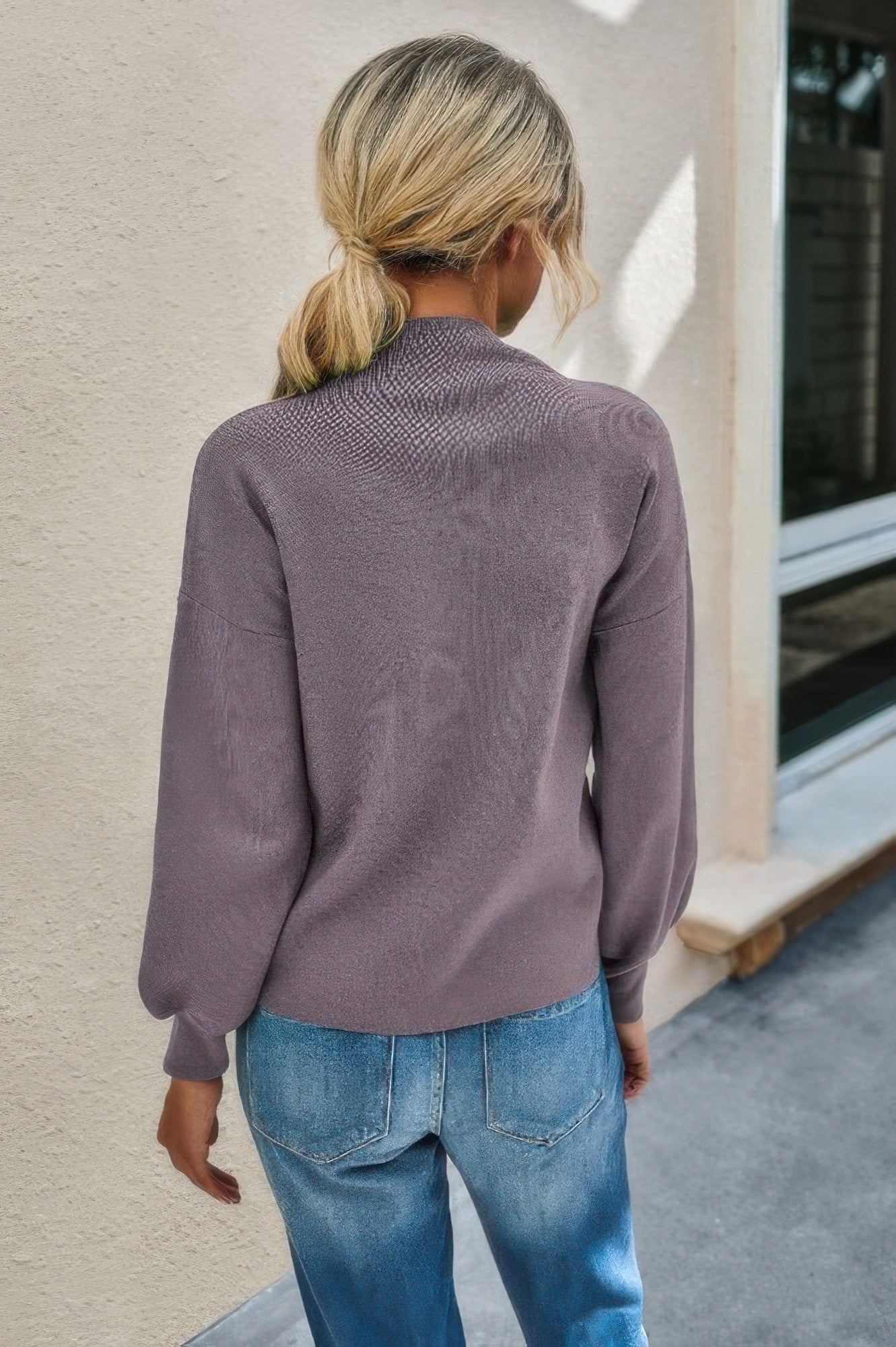 Drop Shoulder Solid Mock Neck Classic Knitted Sweater - Wear Arielle
