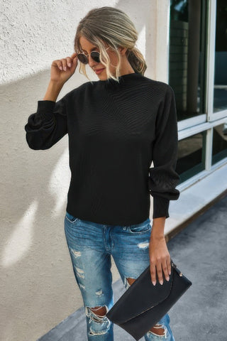 Drop Shoulder Solid Mock Neck Classic Knitted Sweater - Wear Arielle