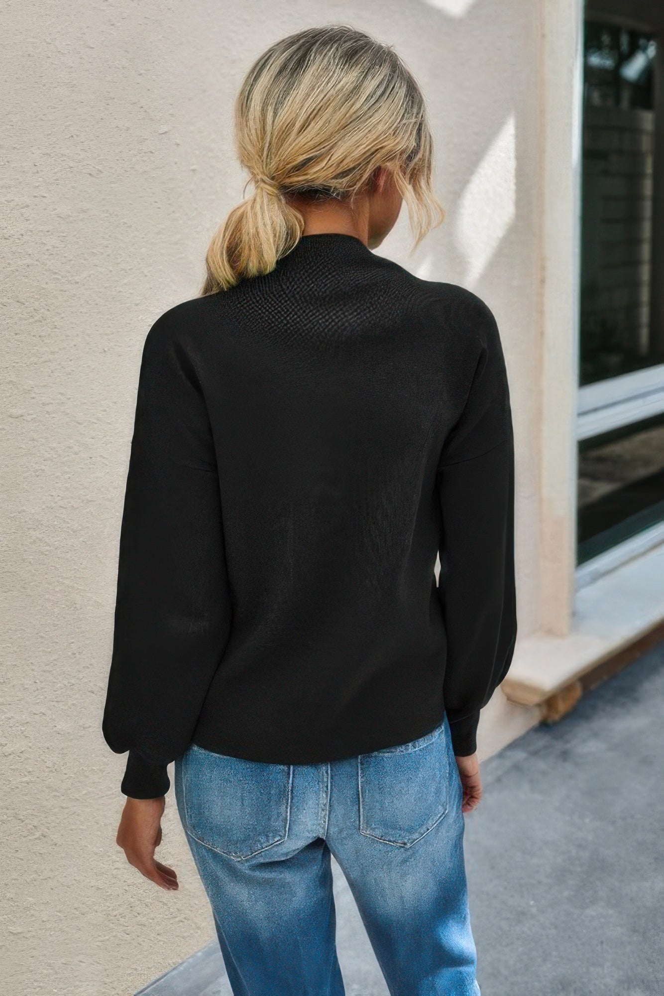 Drop Shoulder Solid Mock Neck Classic Knitted Sweater - Wear Arielle