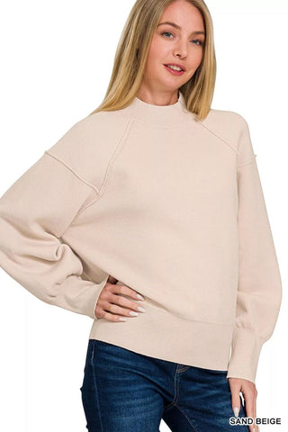 Beige Mock Neck Exposed Seam Sweater - Wear Arielle