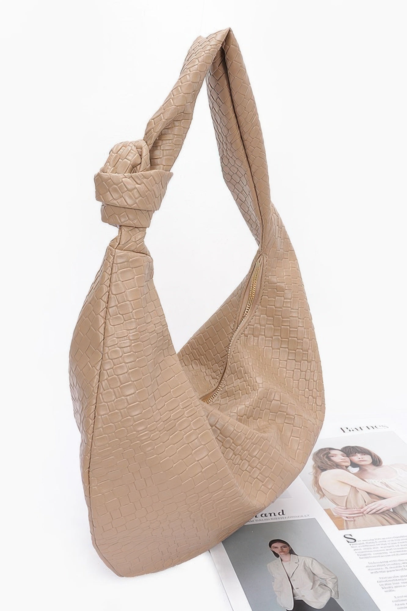 Embossed Faux Leather Big Hobo Bag - Wear Arielle