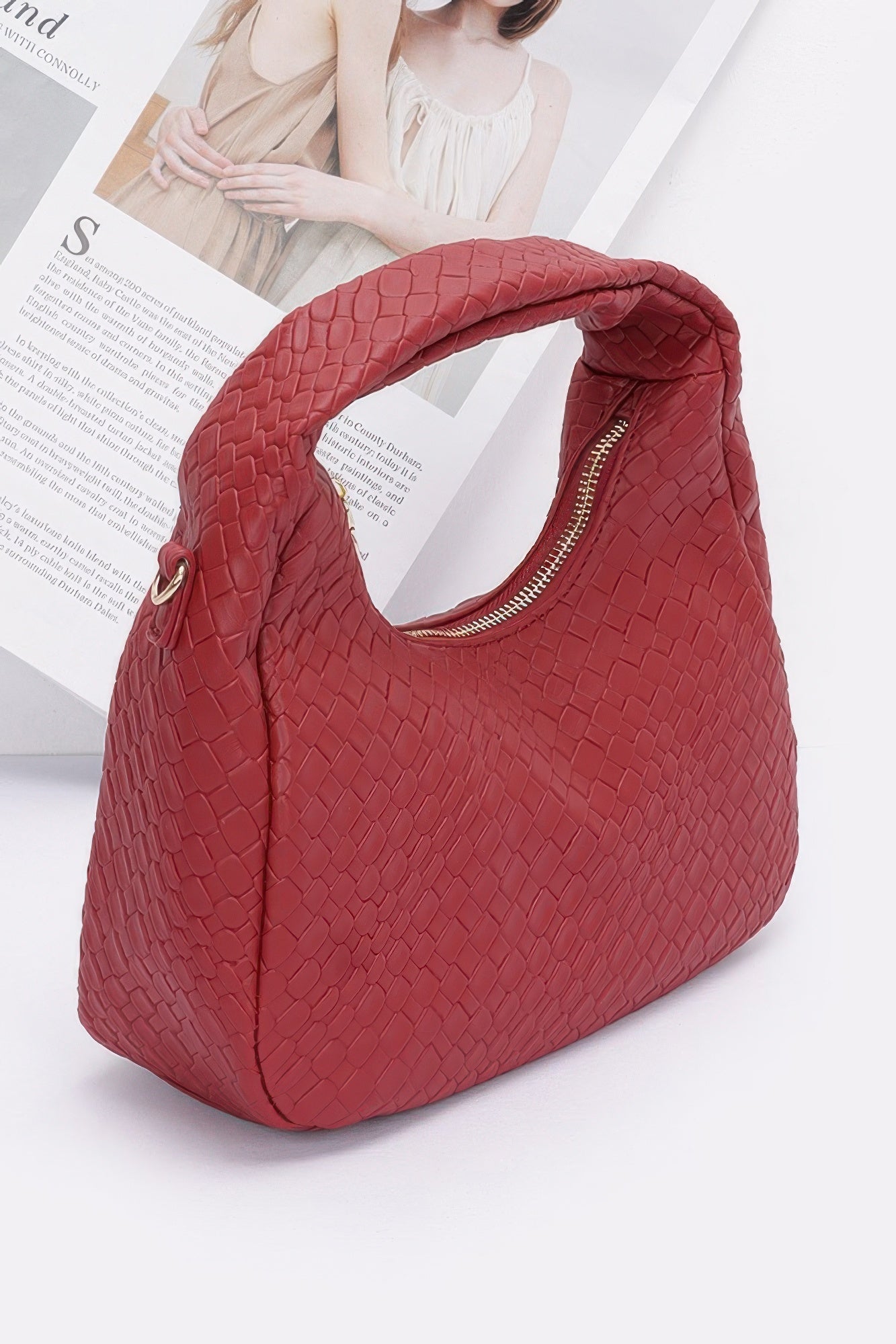 Embossed Faux Leather Hobo Bag - Wear Arielle