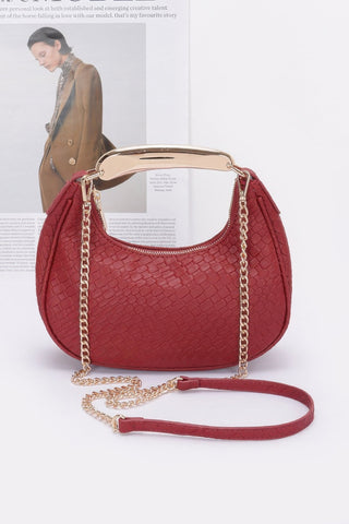 Embossed Faux Leather Metal Handle Bag - Wear Arielle